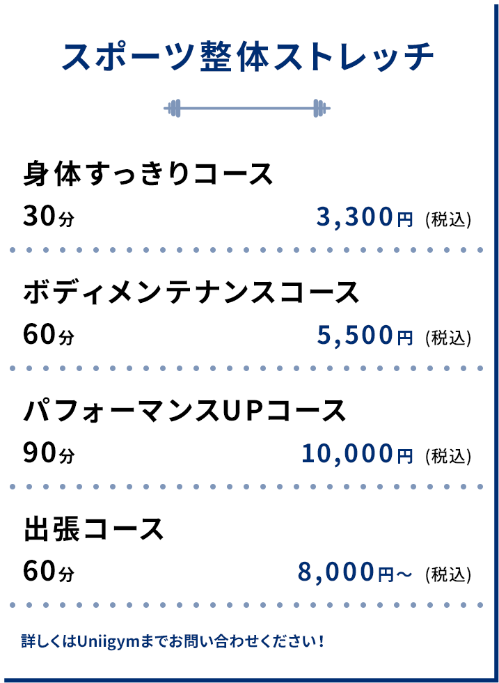 スポーツ整体ストレッチ 料金表